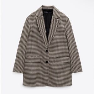 Zara Tan and Black Blazer Jacket with Notched Lapels